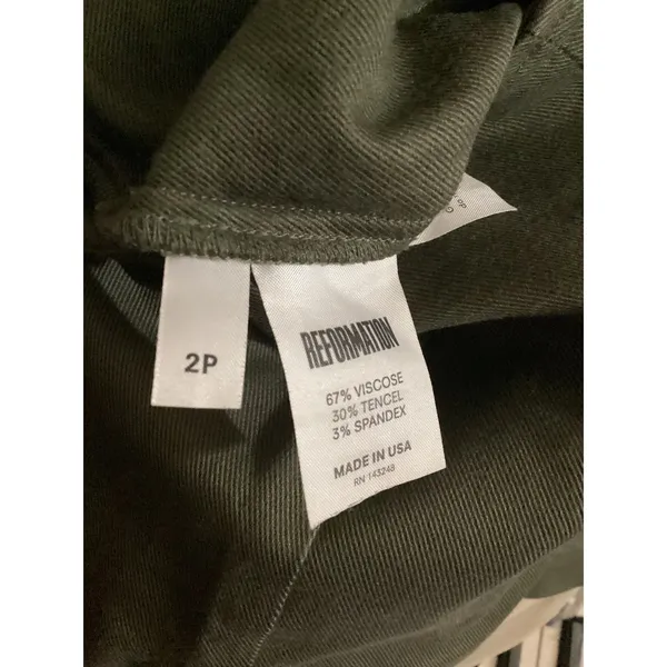 Reformation Olive Green High Waisted Straight Leg Pants Size 2P - Image 5