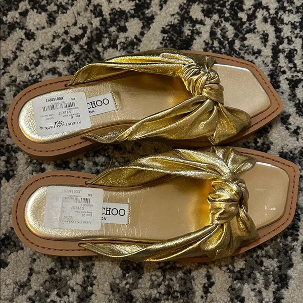 Jimmy Choo Tropica Knotted Metallic Leather Flat Slide Sandal Gold size 37 - Image 2