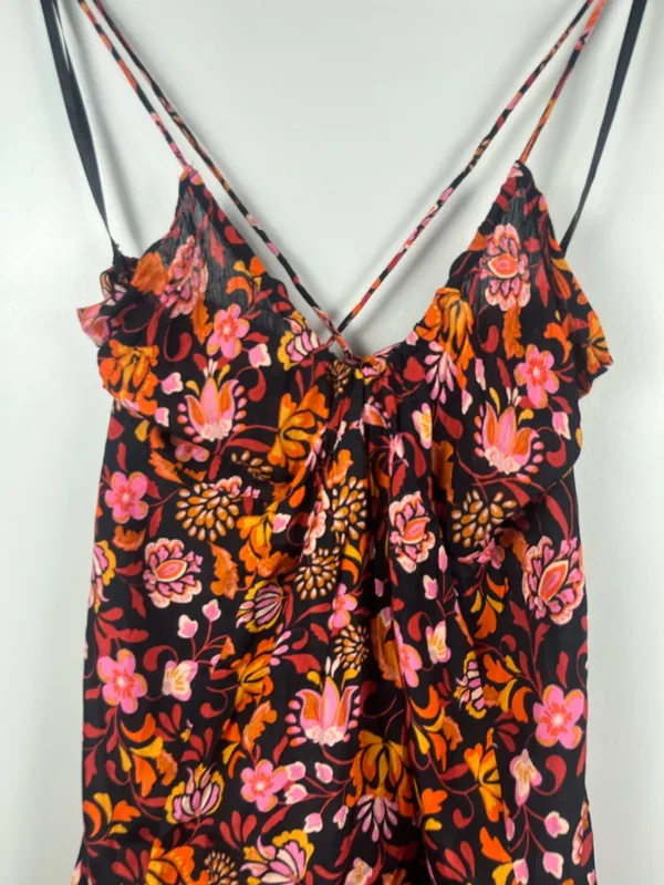 New Free People Women's Black Pixie Cross Back Floral Print Tunic Top Size large - Image 5