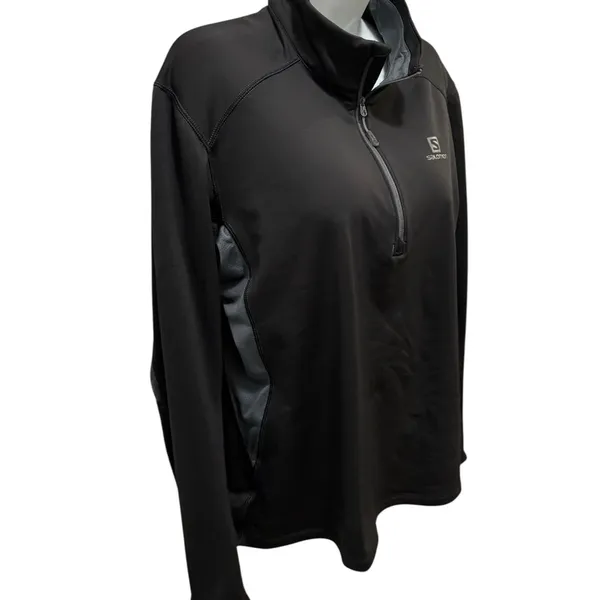 Salomon 1/4 Zip Advanced Skin Warm Running Jacket Sz L Black~Gray Vented Layer - Image 3