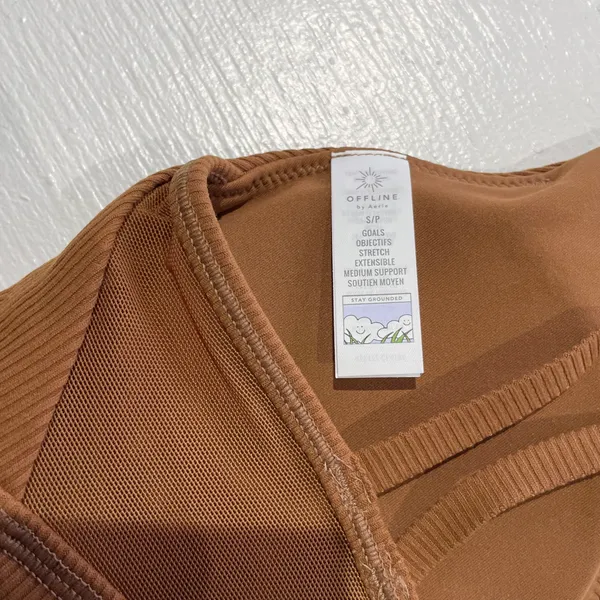 New Aerie Offline Ribbed Plunge Double Strap Mesh Back Sports Bra Brown Size Small - Image 15