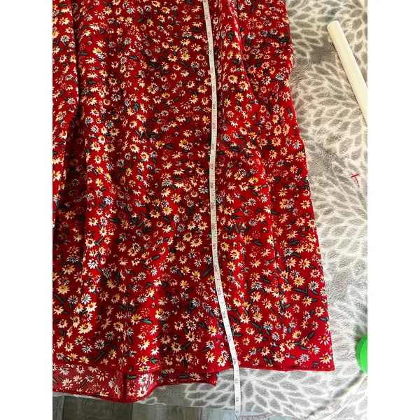 SheIn Red‎ Ditsy Floral Maxi Skirt XS Side Slit High Rise Cottagecore Boho Chic Garden - Image 5