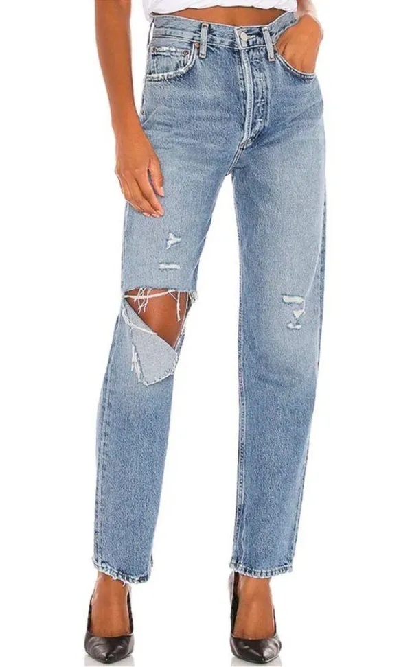 Agolde Women’s 90’s Pinch Waist Lineup Wash Distressed Straight Leg Jeans Sz 27 - Image 12