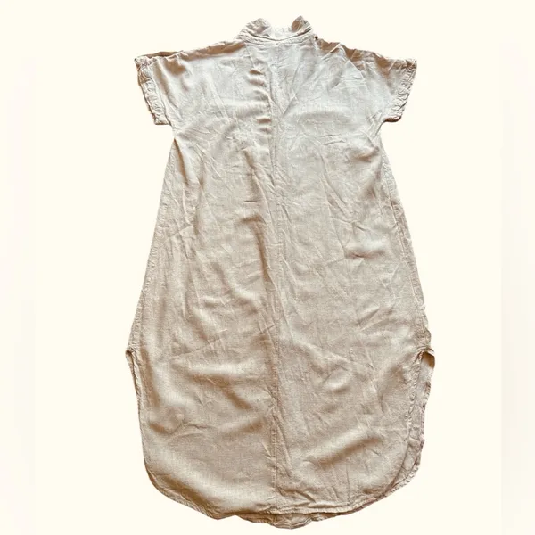 Tan Smocked Linen Blend Maxi Sundress - Image 4