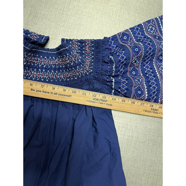 Parker Shirt‎ Off-Shoulder Top Multicolor Smocking XS ($265 Retail!) Navy Blue - Image 9