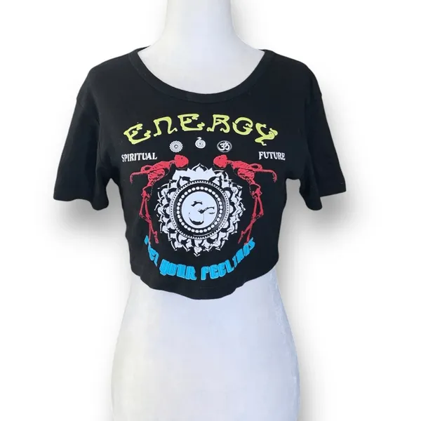 Urban Outfitters ENERGY Graphic Crop‎ Top Black Spiritual Skeleton Tee Boho - Image 9