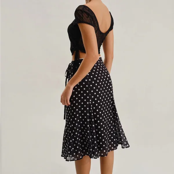 Rihoas Black Polka Dot Mermaid Midi Skirt - Image 4