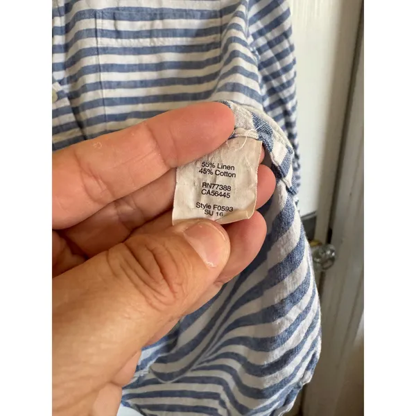 J.Crew‎ blue & white striped linen cotton bottom front top size small - Image 4
