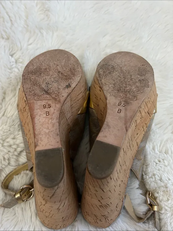 Coach Jessy Gold Metallic Canvas Logo Wedge Heeled Sandals - Image 6