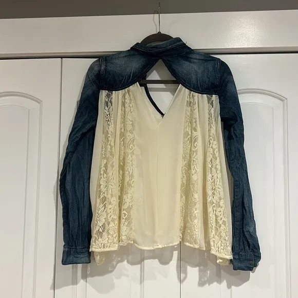 Free people denim and lace top small.bohemian‎ - Image 3