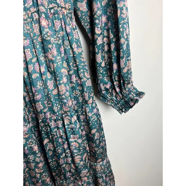 Anthropologie Current Air Tiered Green and Pink Floral Mini Dress Sz. S - Image 3