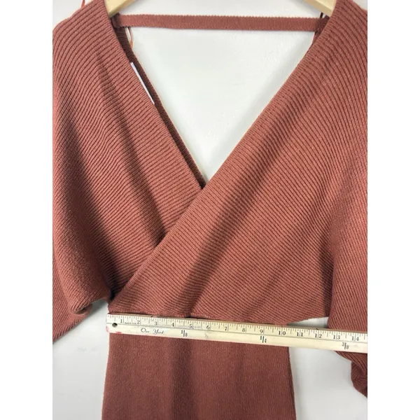 Petal + Pup Knit Sweater Midi Dress Size 2 Rust Terracotta V Neck Long Sleeve - Image 11