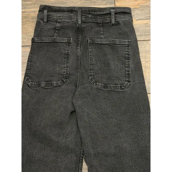Zara The Patch Pockets Marine Straight Jeans Black High Waist Wide Leg Raw Hem 4 - Image 9