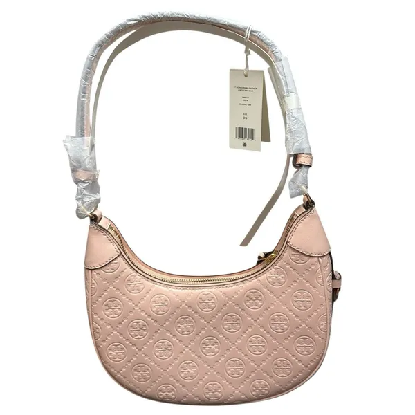 Tory Burch T Monogram Debossed Leather Crescent Shoulder Bag-Blush Pink New $469 - Image 3