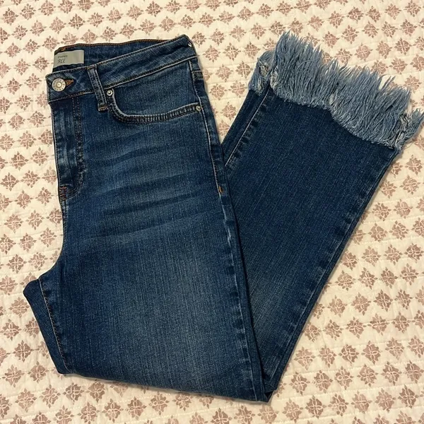 Topshop Moto Dree Frayed Hem Crop Jeans 28 Blue Kick Flare Denim - Image 8