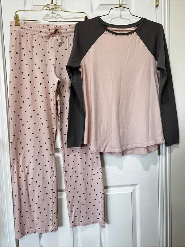 Jijamas Pajama Set Hearts Print Pima Cotton Size Medium Tall Pink Gray - Image 9