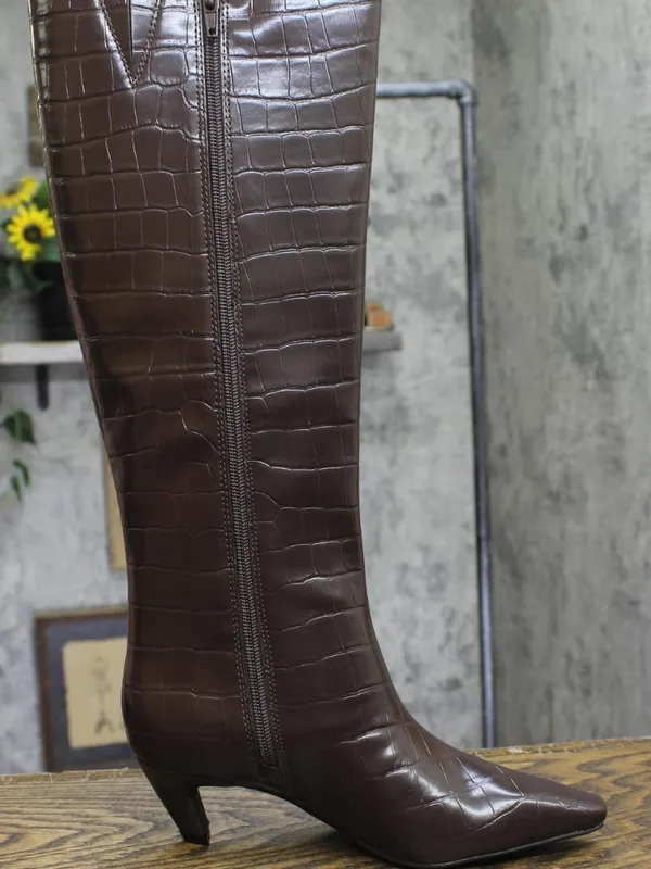 NWT INC International Concepts Knee High Boots Kitten Heel Brown Croc 6M - Image 9