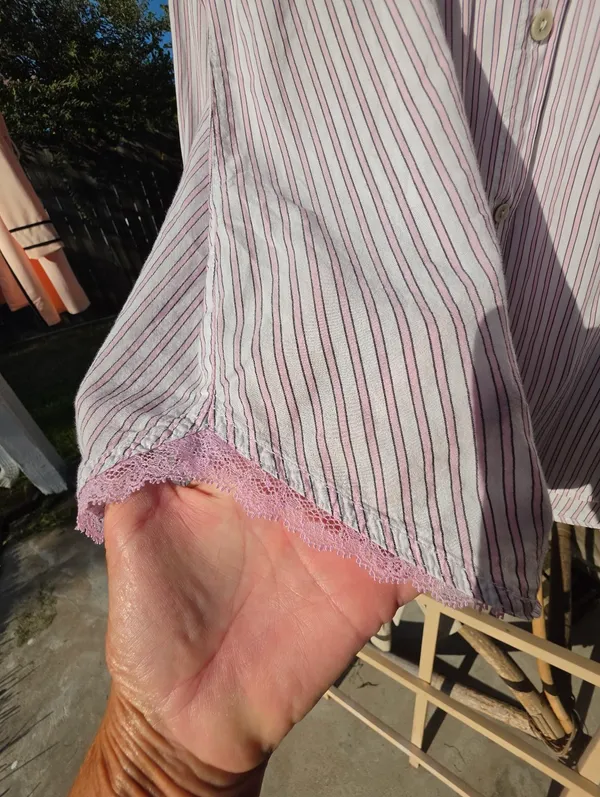 Victoria’s Secret Pink Striped Sleep Shirt Nightgown Pajama Button Down Large - Image 6
