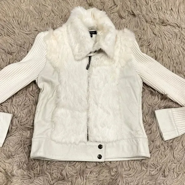 Bebe Vintage y2k rabbit fur leather jacket size small - Image 2