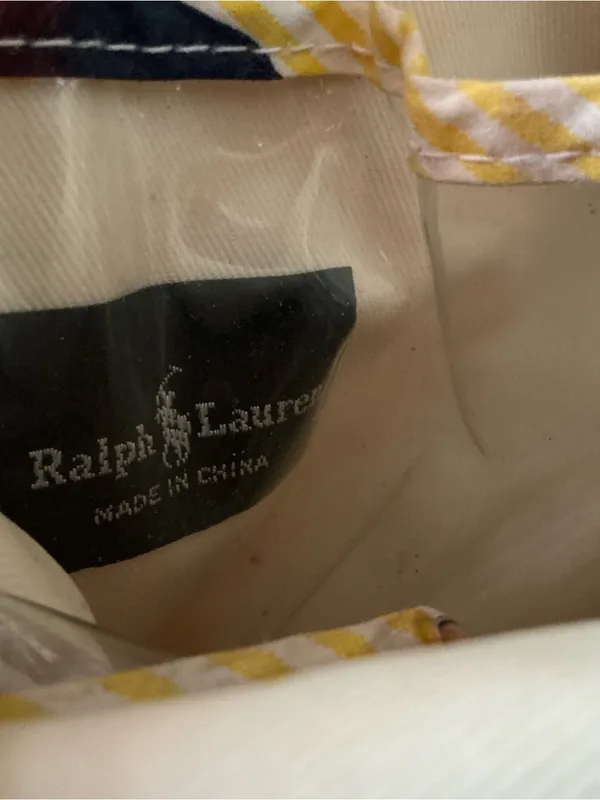 Vintage Ralph Lauren Polo Bear cosmetic travel bag yellow white pinstriped - Image 10