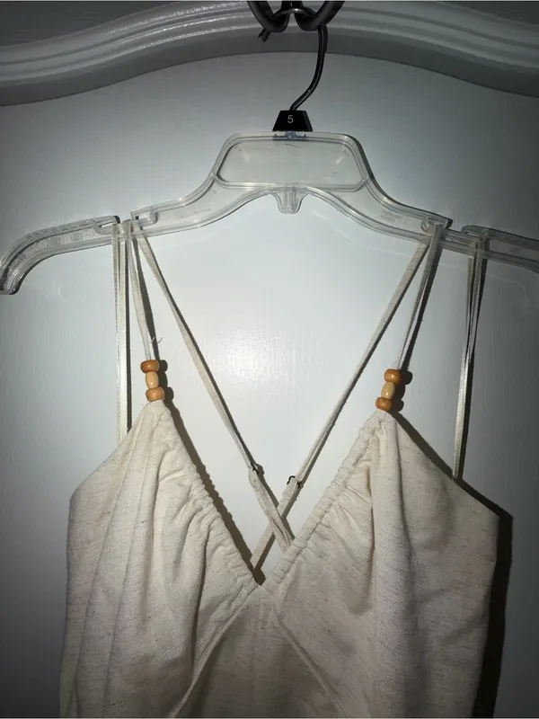 Japna Cream Ruched Strap Dress - Image 6