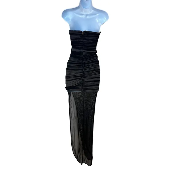 Nookie Black Mesh Ruched Maxi Dress XS Bustier Slimming Bodycon Designer $380 - Image 12