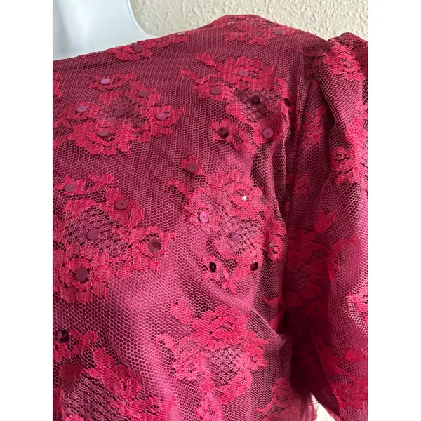 Praise‎ Hymn 90s Vintage 2pc Dress Set M Burgundy Lace Sequin Formal Choir Gown - Image 10