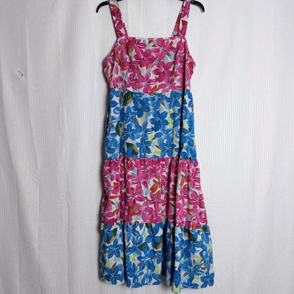 Tiered Floral Maxi Dress Square Neck Smocked Bodice Strappy Summer Vacation - Image 2