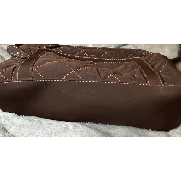 Vera Bradley Brown Microfiber Quilted Shoulder Bag Floral Lining Zip Pockets - Image 10