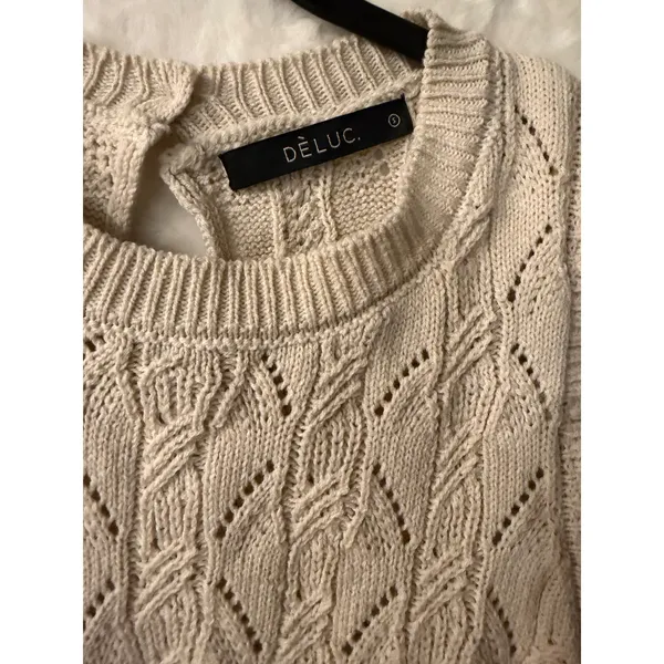 Deluc Cream Cable Knit Ruffle Sleeveless Sweater‎ Top Vest Beige Small 9297D - Image 6
