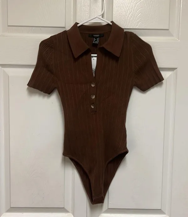 Forever 21 Brown Collared Sweater-Knit Bodysuit - Image 7