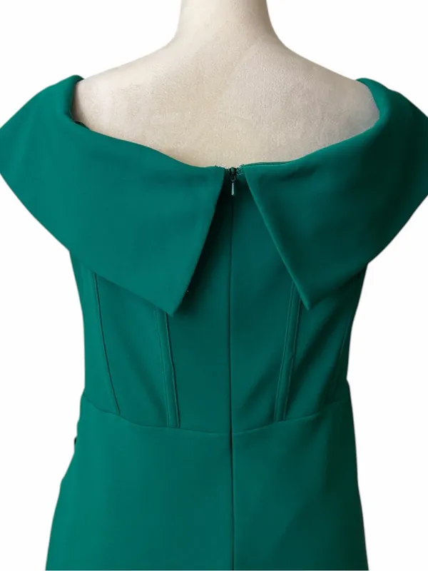Betsy & Adam Gown Size 8 Emerald Green Corset Cowl Neck Ruched Formal Maxi Dress - Image 11