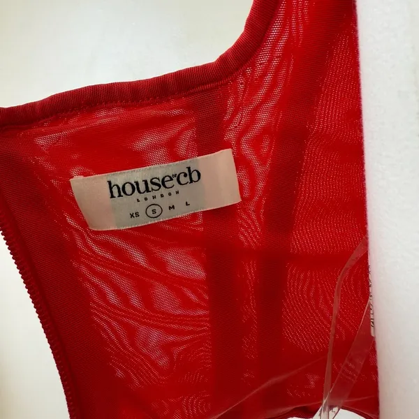 House of CB 'Edetta' Scarlet Mesh Corset Vibrant Red Top - Image 6