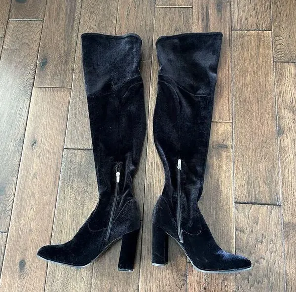 Marc Fisher Black Velvet Heeled Over The Knee Boots Size 10 M - Image 2