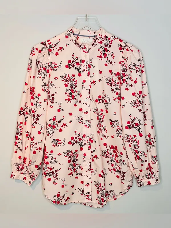 J.Crew Classic-Fit Collarless Puff Sleeve Pink Budding Floral Shirt Blouse NWT - Image 12