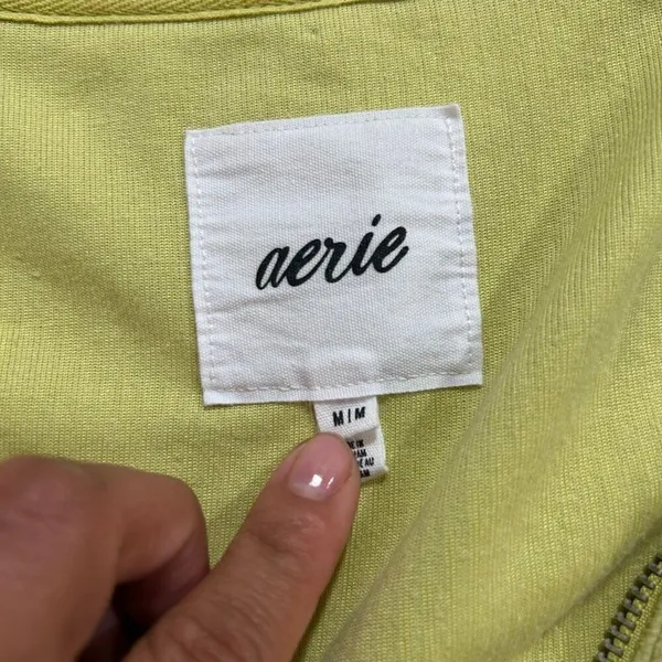 Aerie Green Ribbed Zip Up Cropped Jacket Size M Casual Utility Shacket - Image 4
