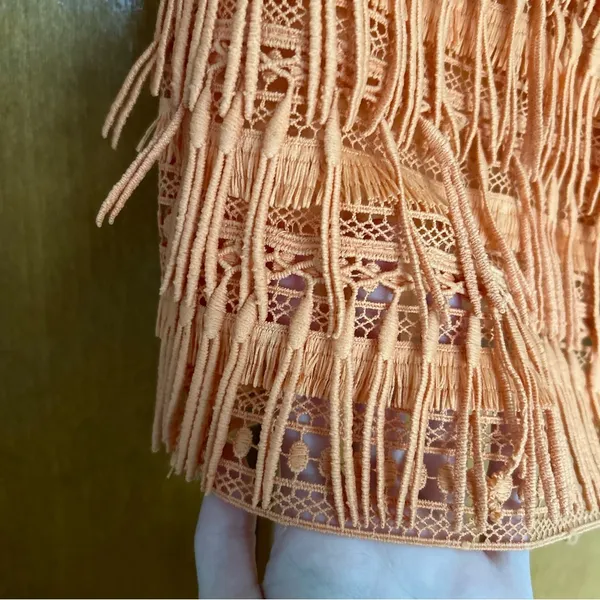 Anthropologie Let Me Be Fringed Tube Mini Dress in Orange Size Medium - Image 4