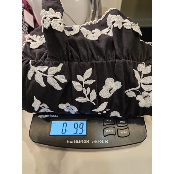 SHEIN Floral Embroidered Peplum Blouse Black V-Neck Ric Rac Top Women Size M - Image 11