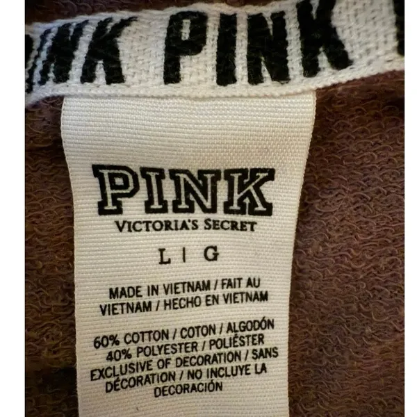 PINK Victoria’s Secret Beige Neon Stripes Raw Hem Cropped Hoodie Sweatshirt L - Image 2