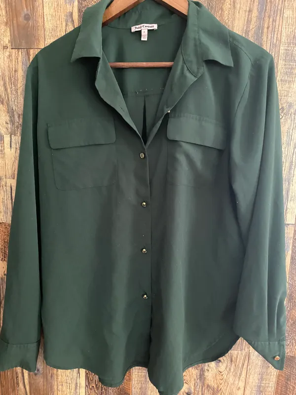 Juicy Couture Emerald Green Buttondown Size 6 - Image 2