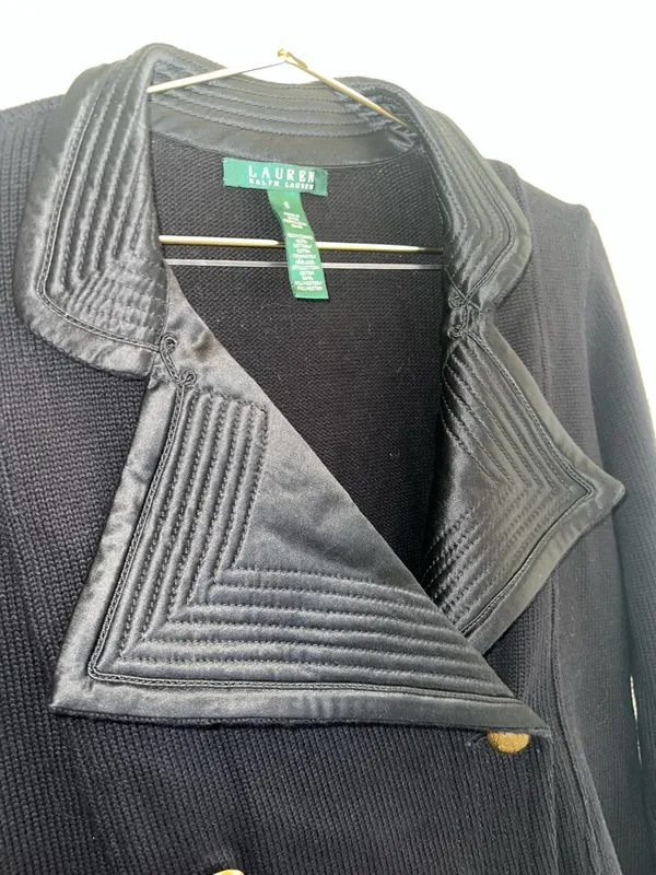 Lauren Ralph Lauren Black Military Knit Jacket Gold Crest Buttons Small‎ - Image 6