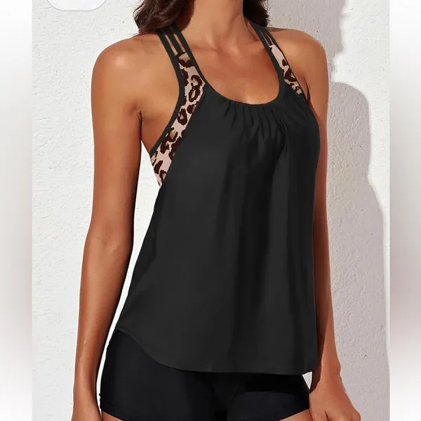 leopard print swim tank bra size Medium in black new - Image 8