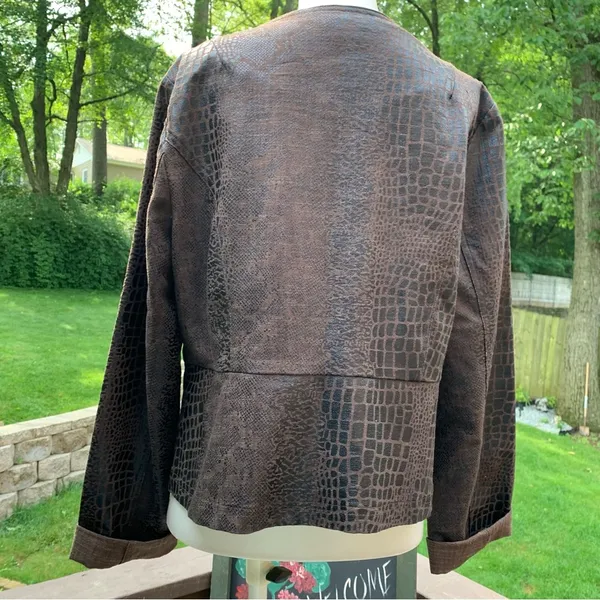 CATO L Large Brown Grommet Jacket with Mock Black Reptile Pattern Top - Image 4