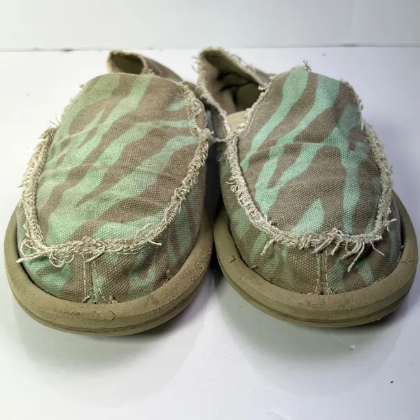 Sanuk‎ Sidewalk Surfers Womens 8 Tiger Stripe Camo Green Brown Slip On Loafers - Image 8