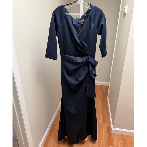 NEW XSCAPE Evening Long Gown Navy Blue Ruffle Formal Dress Elegant Womens Sz 10 - Image 3