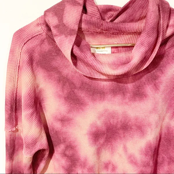 Anthropologie Maeve Medium Pink Ainsley Tie Dye Cowl Neck‎ Waffle Knit Thermal - Image 4