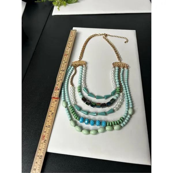 Turquose and faux pearl 5 layer statement necklace - Image 12