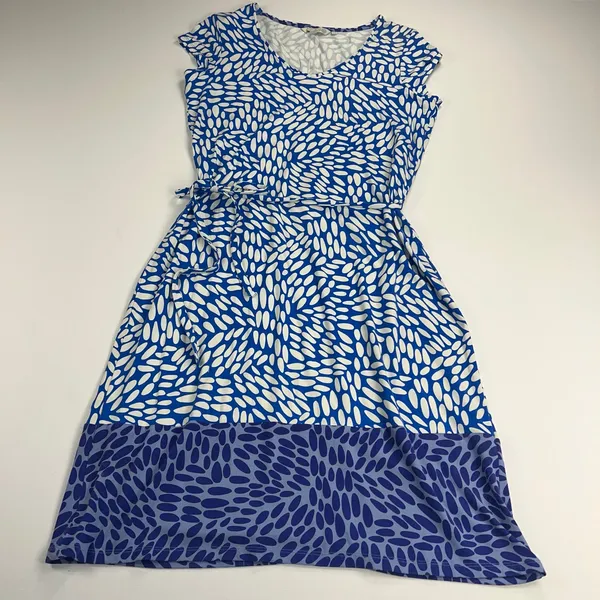 Boden Amelie Jersey Cap Sleeve Belted Dress Soft Stretch Blues White Size 10 - Image 11