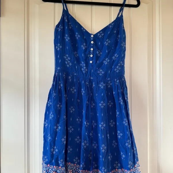 Abercrombie Fitch Blue White Geometric Print Smocked Back Sundress M‎ - Image 4