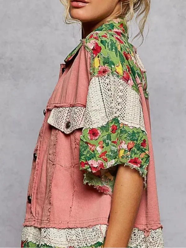 POL Lace Patch Floral Half Sleeve Shacket Size Medium - Image 6